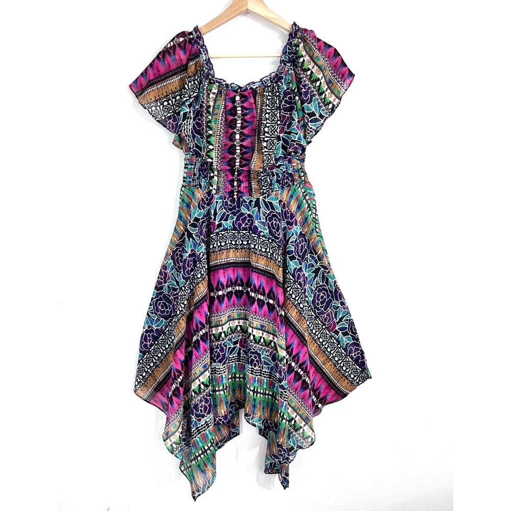 Rabbit Rabbit Rabbit Designs Dress Handkerchief Hem Boho Multicolor 12 - Picture 2 of 10